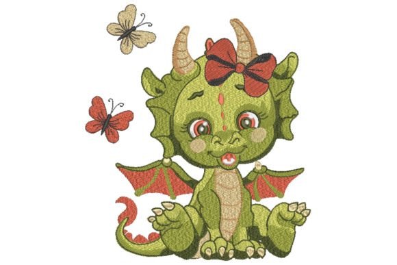 Cartoon Green Fly Baby Girl Dragon